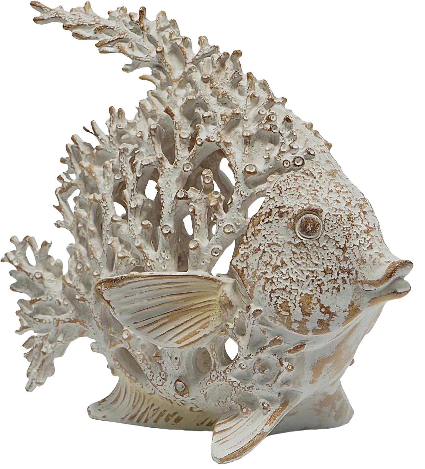 VVGIFTS White Beach Coastal Decor Coral Reef Angelfish Home Office Desk Sculpture for Tabletop Bathroom Ornament Gift
