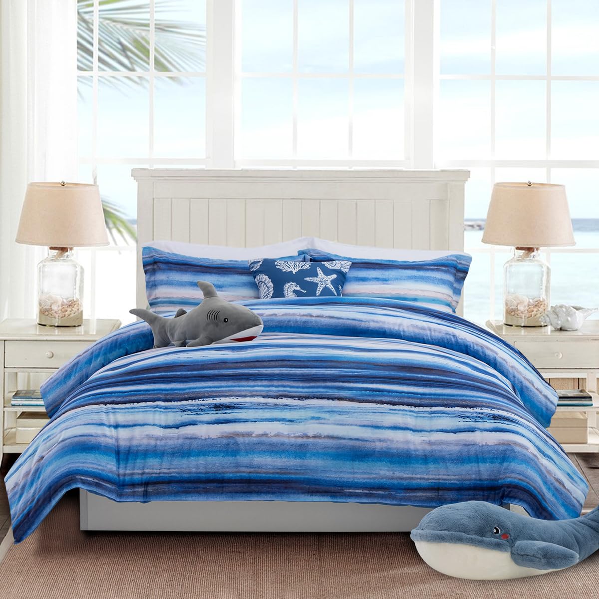 Holawakaka Blue Coastal Striped Bedding Sets for Queen Size - All Season Comfort & Style
| Holawakaka Nautical Striped