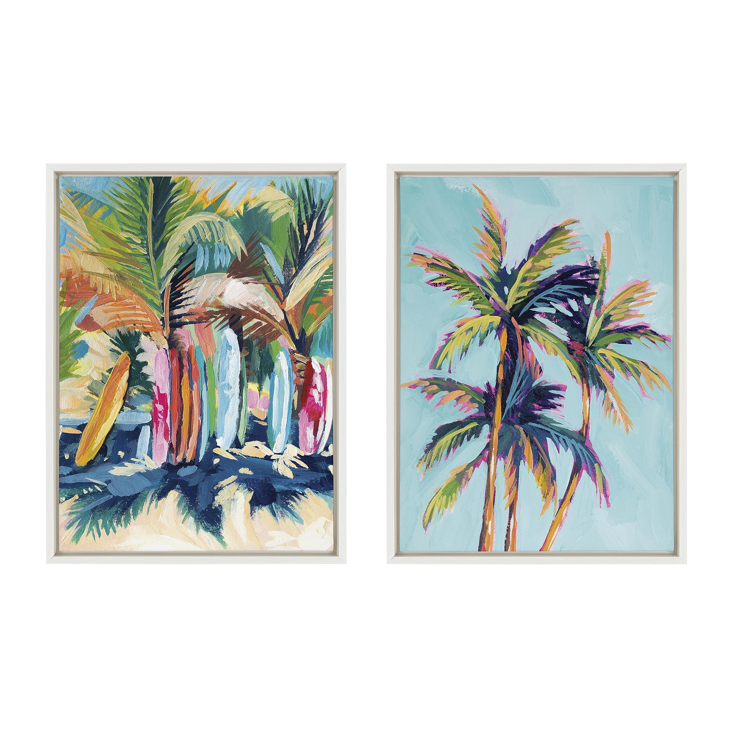 Rachel Christopoulos Sylvie Surf and Sand and Tropical Palms Study Framed Canvas Wall Art Set, Coastal Beach Palm Tree A